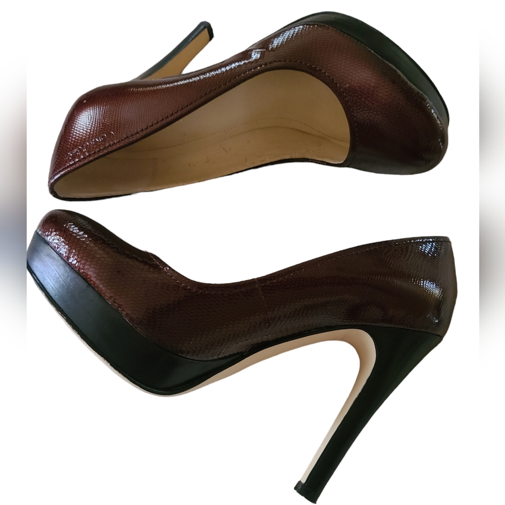 Calvin Klein Heels Kendall Burgundy Leather Platform Snake Embossed Size 5 - Picture 8 of 9